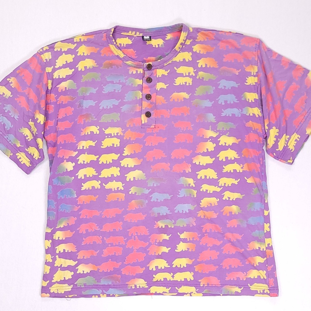 Henley Shirt Short Sleeved Lavender Womens XL All Over Print Rhino Pattern